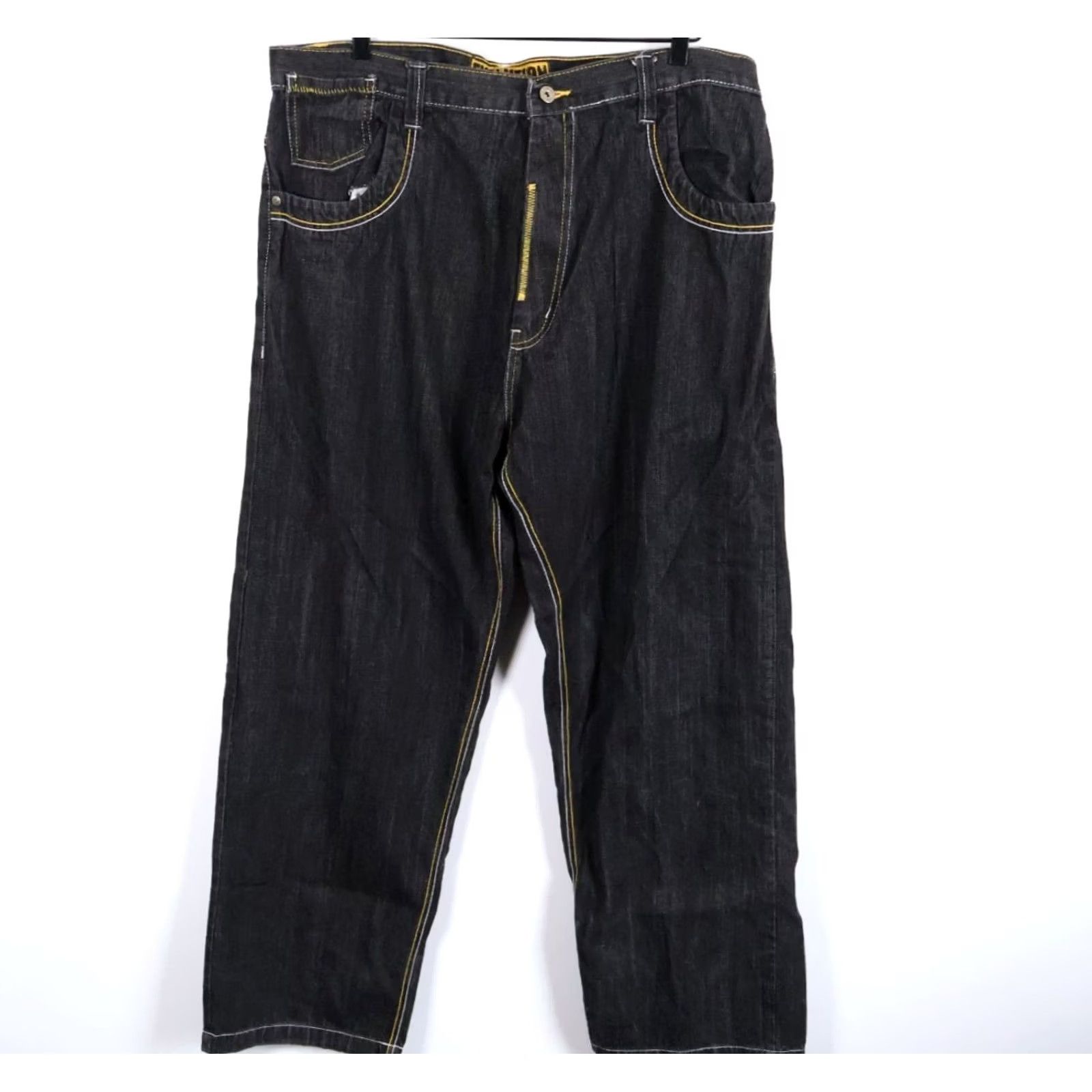 Vintage VINTAGE Evolution in Design Jeans Men 38x32 Baggy Fit 90s Hip Hop Black Yellow VTG Y2K 42/34 Tag Size US 38 / EU 54 - 2 Thumbnail