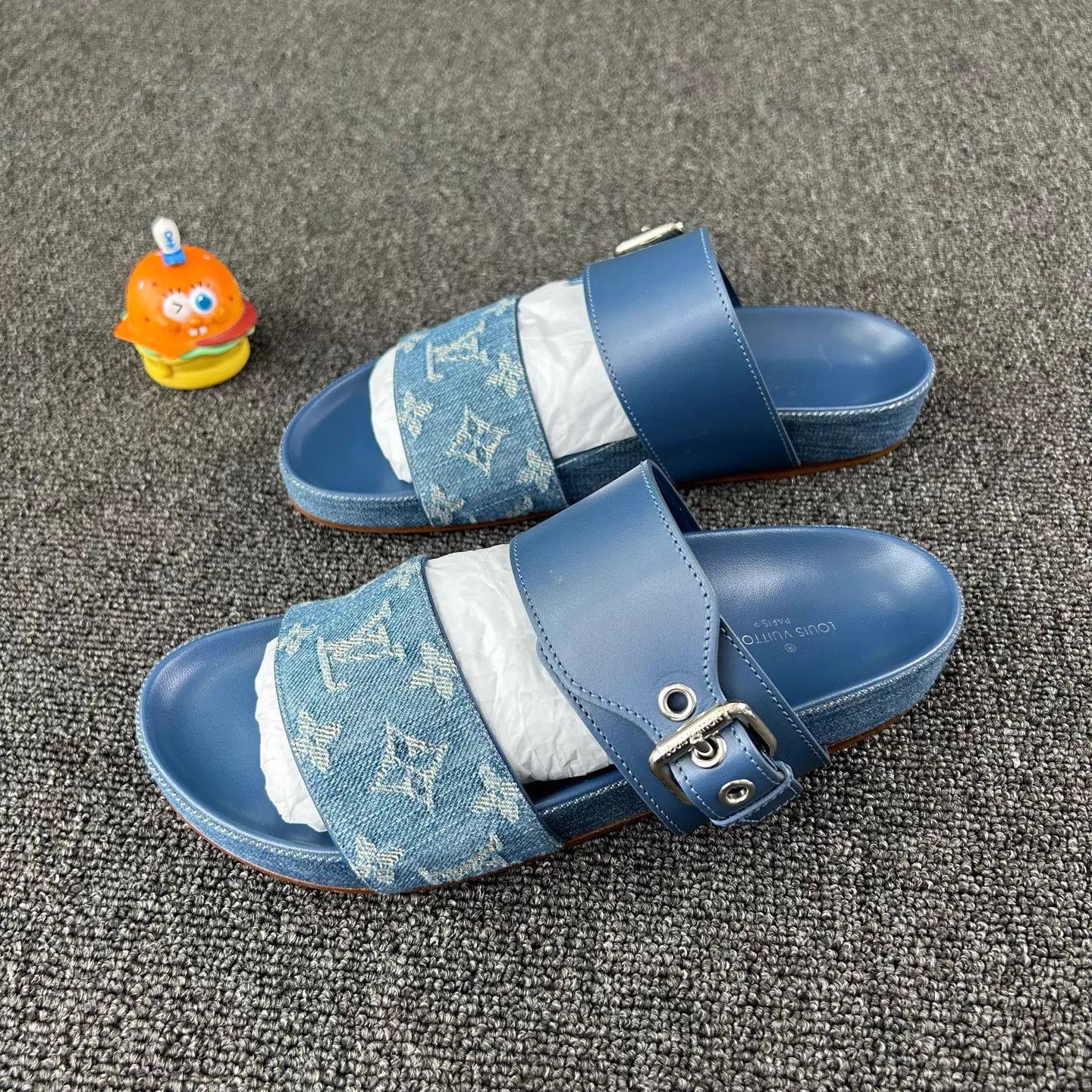 Louis Vuitton Louis Vuitton Blue Monogram Slides 36.5 Women's Size US 6 / IT 36 - 1 Thumbnail