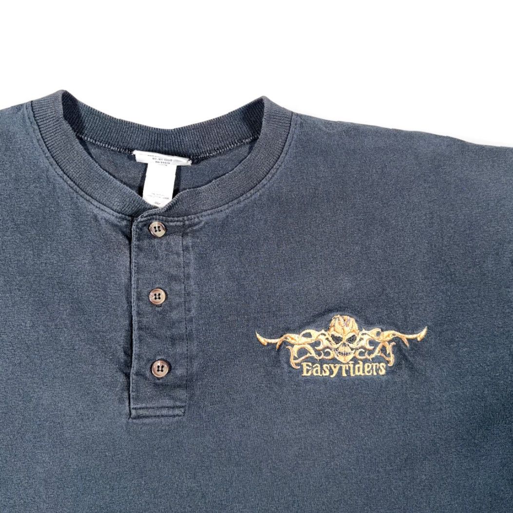 Anvil VINTAGE Easyriders Shirt Adult XL Black Henley Biker 90s Shirt Mens XL Black Easyriders Embroidered Skull Tribal Size US XL / EU 56 / 4 - 2 Thumbnail