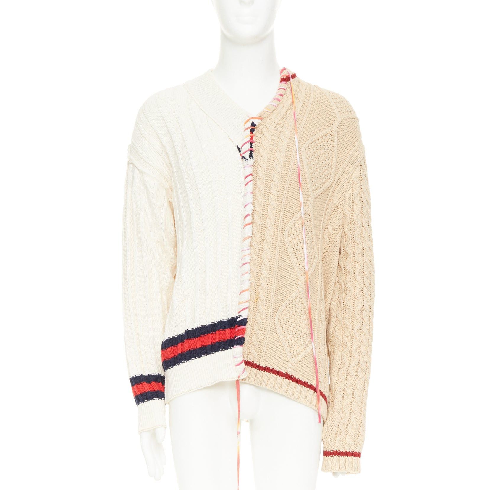 Liam Hodges LIAM HODGES 2020 deconstructed split mixed cable knit laced sweater XL Size US XL / EU 56 / 4 - 1 Thumbnail