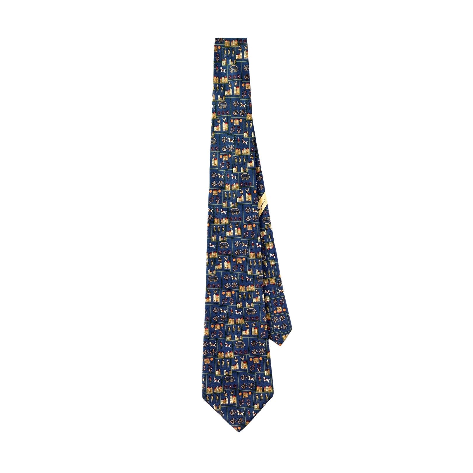 Salvatore Ferragamo Tie Silk Dark Blue Color with Farmer Life Theme Size ONE SIZE - 3 Thumbnail