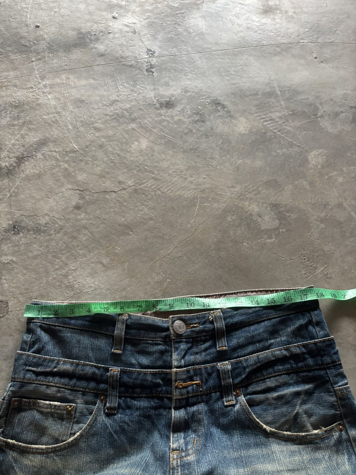 Karakuri Tamashii DOUBLE WAIST DISTRESSED BUDEN JAPANESE DENIM SKULL SUKAJAN Size US 35 - 22 Thumbnail