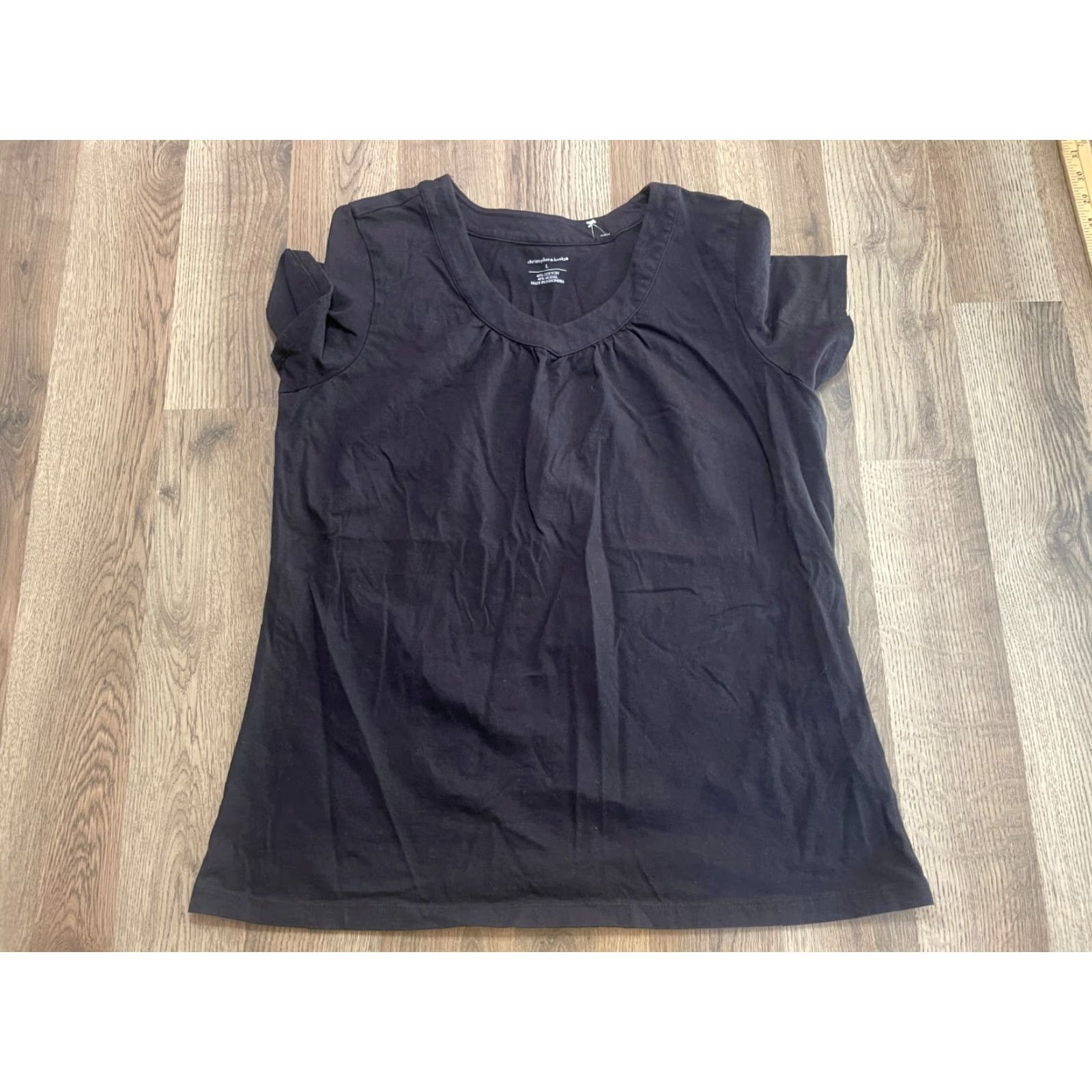 Vintage Christopher & Banks Shirt Women's Size Large Black Short Sleeve Size L / US 10 / IT 46 - 2 Thumbnail