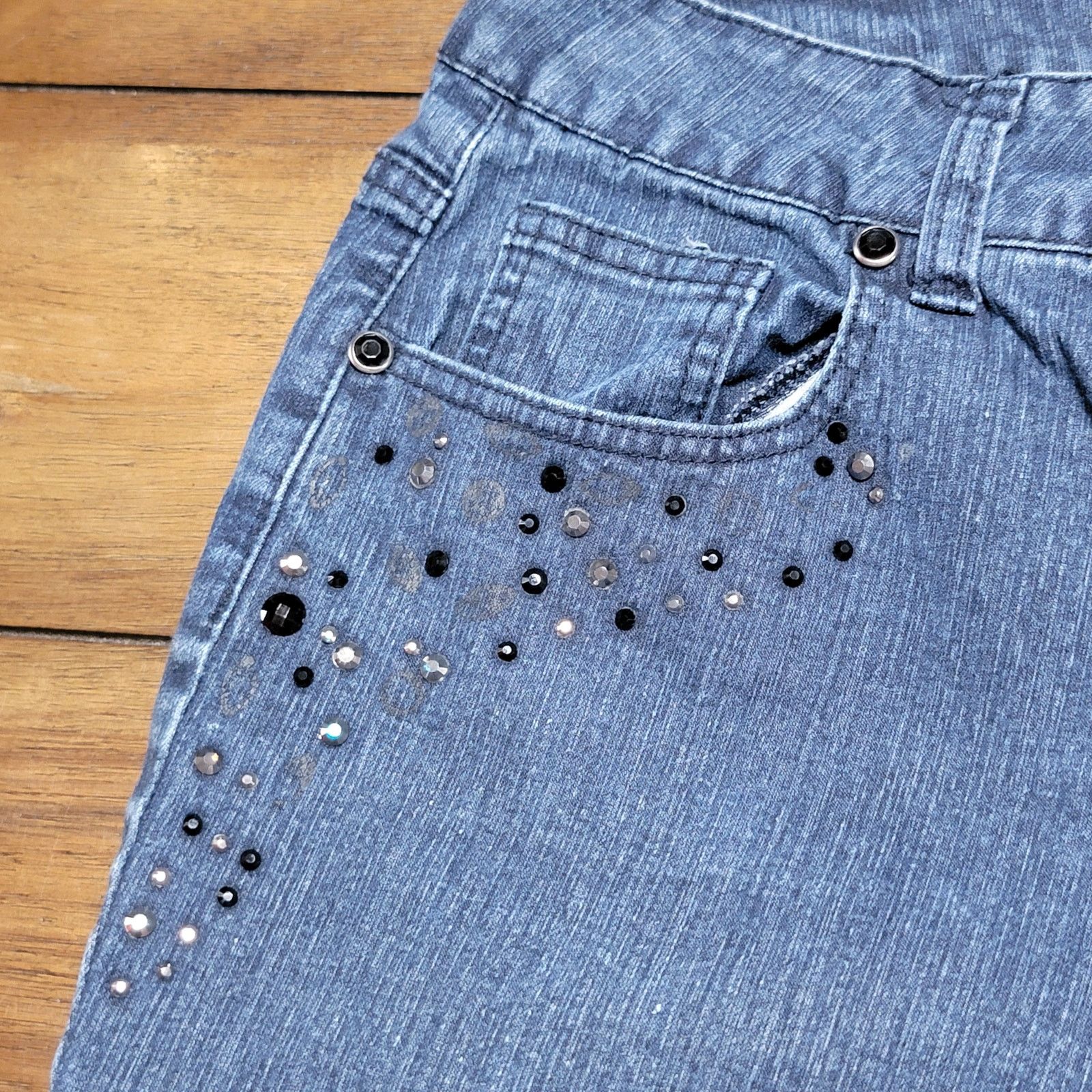 Other Roz & Ali Straight Denim Jeans w/ Front Bling - 12 Average Size 34" / US 12 / IT 48 - 3 Thumbnail