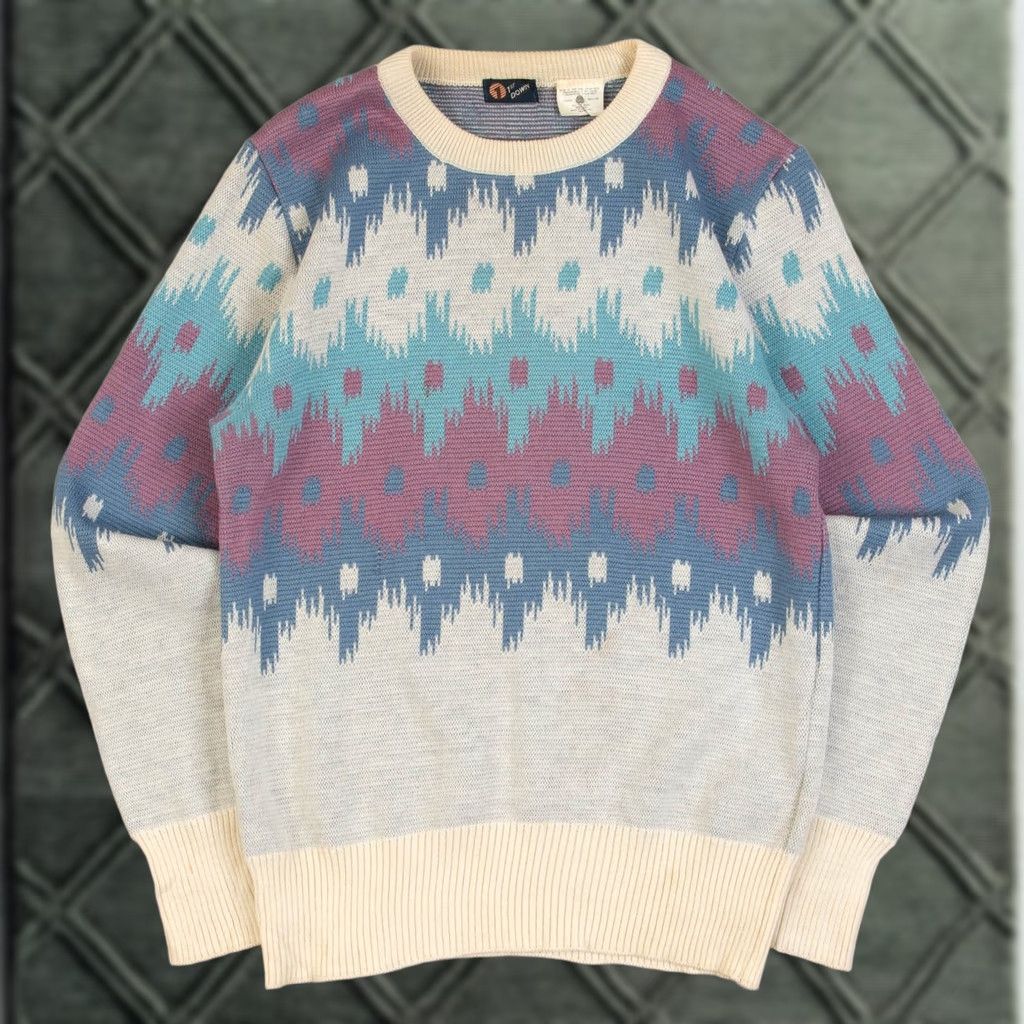 Vintage VINTAGE 70s Patterned Knitted Jumper Wool Women's Purple Aztec Size Medium Size M / US 6-8 / IT 42-44 - 1 Thumbnail