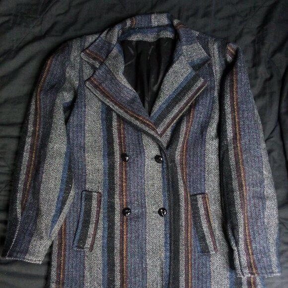 Other Vintage Wool Herringbone Striped Double Breast Pea Coat Size US M / EU 48-50 / 2 - 2 Thumbnail