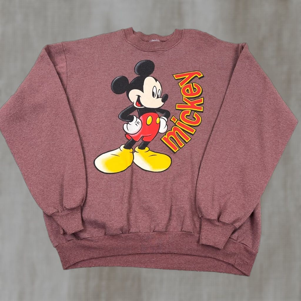 Disney VINTAGE Disney Sweatshirt Men XL Red Mickey Mouse Striped 90s Christmas Logo 90s Cartoon USA Graphic Print Crew Neck Pullover Size US XL / EU 56 / 4 - 1 Thumbnail