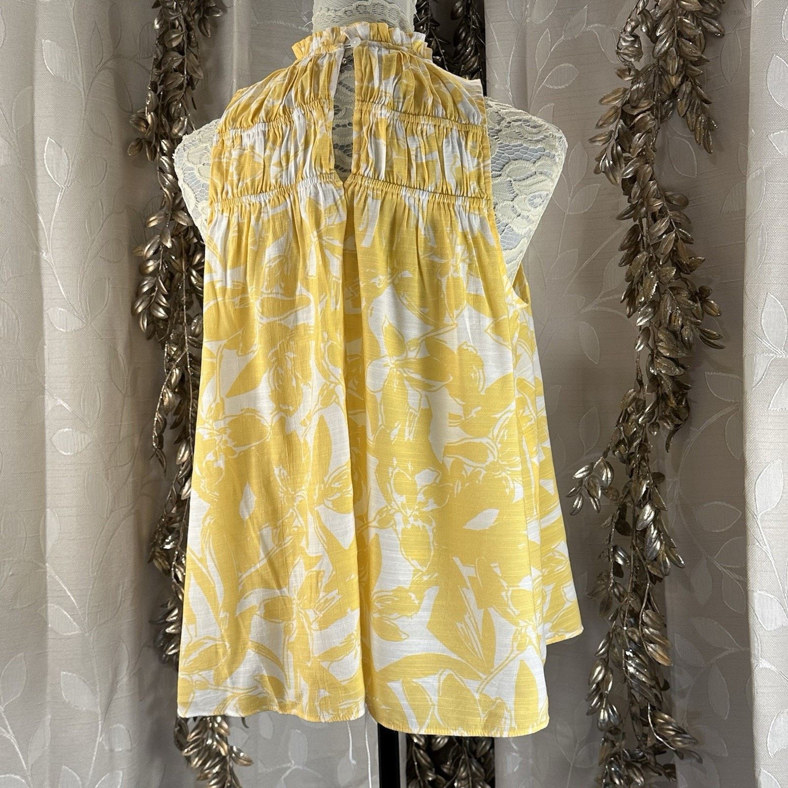Nine West Nine West Yellow Floral Ruffle Blouse | Medium Cottagecore Size M / US 6-8 / IT 42-44 - 4 Thumbnail