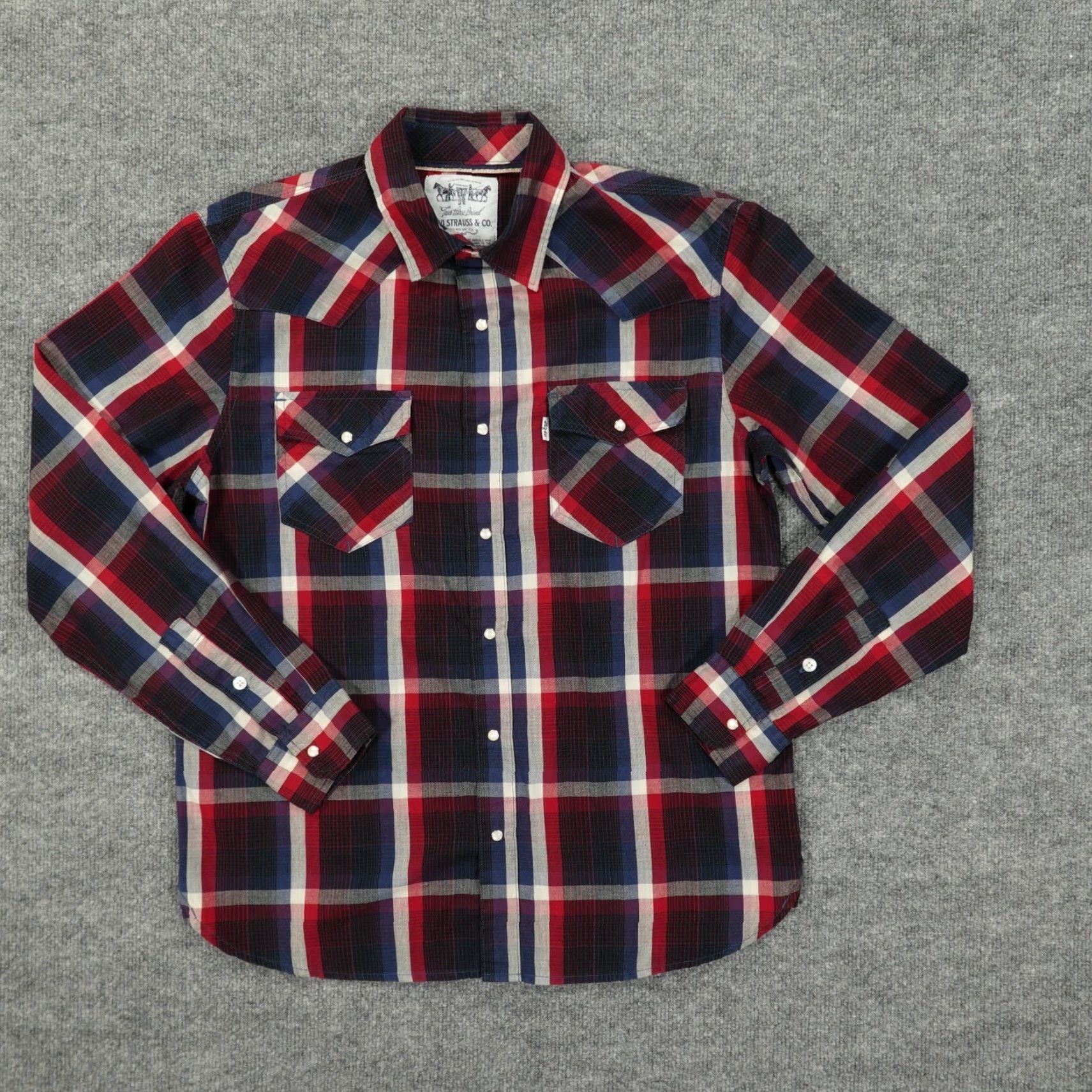 Levi's Levi Strauss Western Shirt Mens Medium Red Navy Blue Plaid Pearl Snap Long Sleeve Casua​l Workwear Ranchwear Buttons Pocket Yoke Collared Size US M / EU 48-50 / 2 - 2 Thumbnail