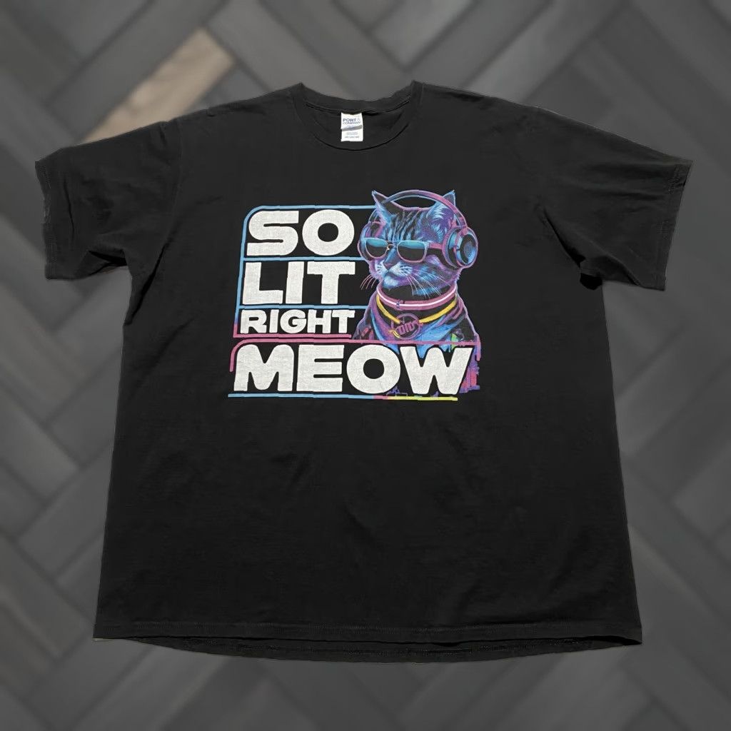 Port & Company So Lit Right Meow Shirt Mens 3XL Black Cat Graphic Tee Port & Company Size US XXL / EU 58 / 5 - 1 Thumbnail