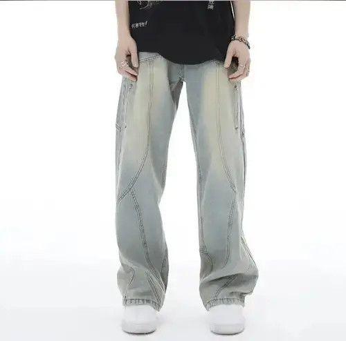 Jean Topstitched Seam Baggy Jeans Men Size US 32 / EU 48 - 1 Thumbnail