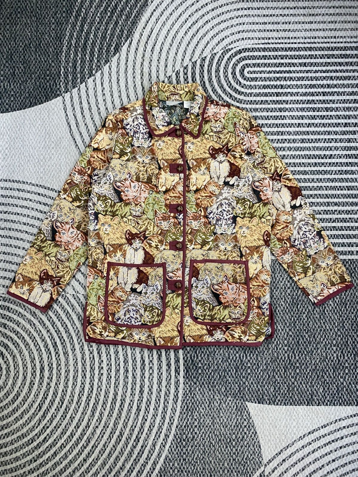 Japanese Brand Vtg Blair Kitten Allover Pattern Jacquard Tapestry Jacket Size US M / EU 48-50 / 2 - 1 Thumbnail