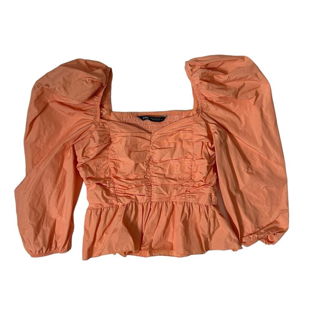 Zara Zara l Light Orange Puff Sleeve Blouse Small Size S / US 4 / IT 40 - 2 Thumbnail