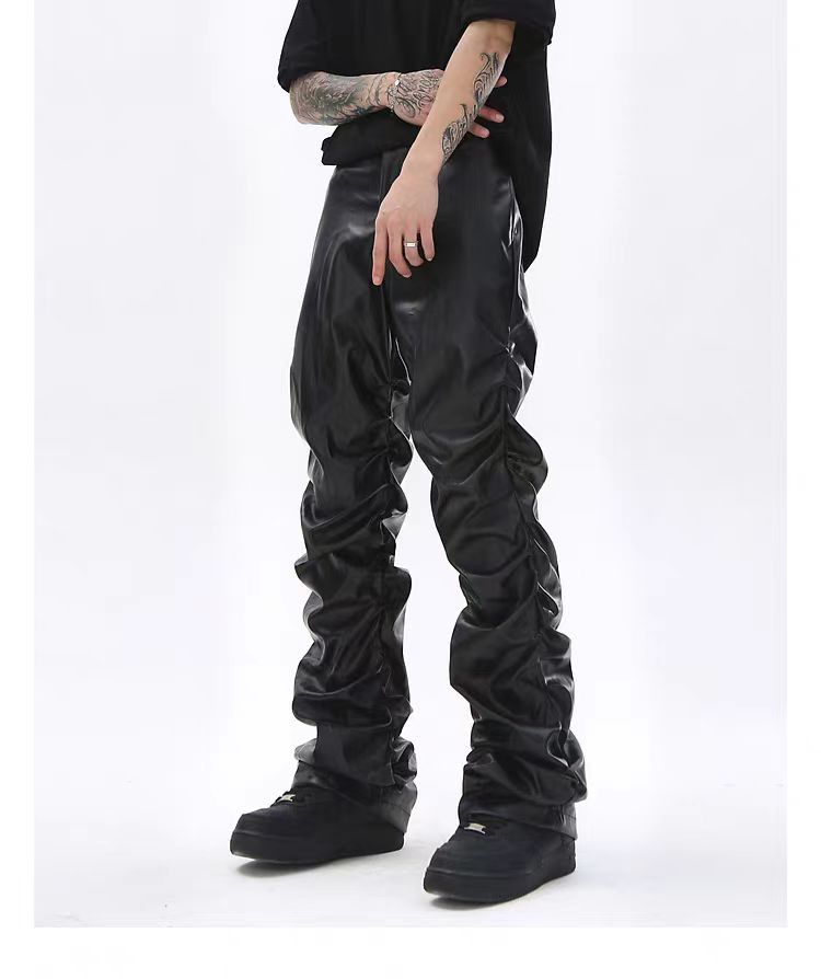 Vintage Punk Warped Waxed Leather Baggy Pants Size US 34 / EU 50 - 2 Thumbnail