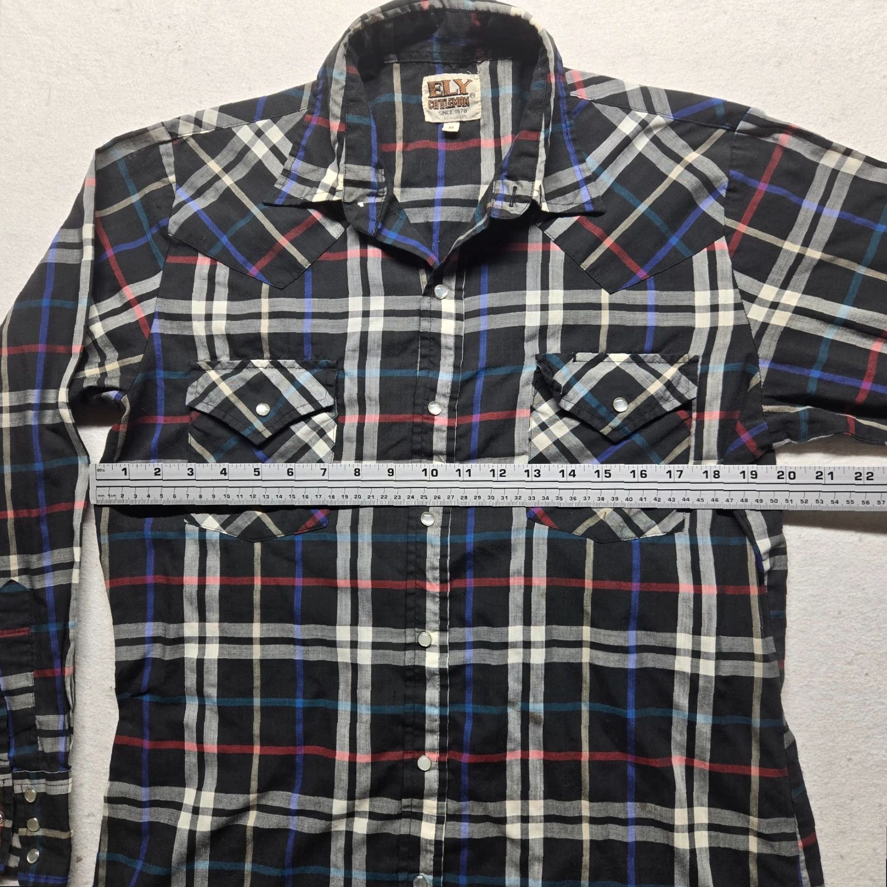 Vintage VINTAGE Ely 1878 Shirt Western Cowboy Rodeo Pearl Snap Black Plaid Long Sleeve M Medium Black Cotton Button-Up Shirt Mens Size US M / EU 48-50 / 2 - 5 Thumbnail