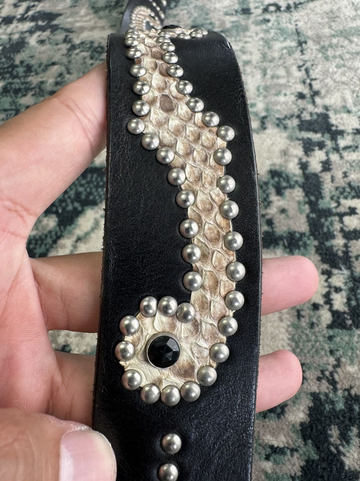 Japanese Brand GARRISON RHINESTONE STUDDED LEATHER BELT ENGRAVED Size 38 - 7 Thumbnail