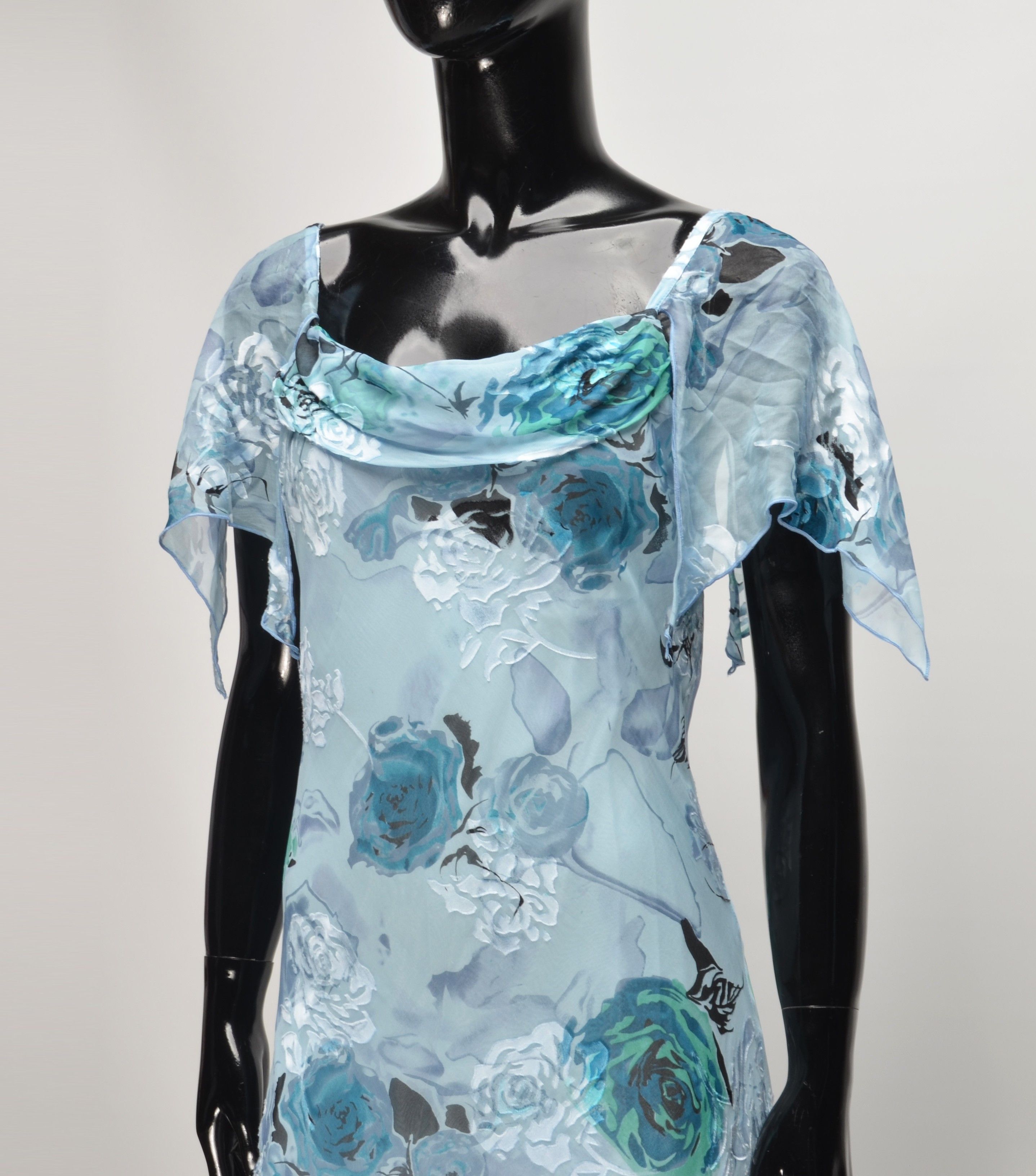 Vintage Vintage Allison Y2K Fairy Mesh Blue Floral Asymmetric Dress Size M / US 6-8 / IT 42-44 - 2 Thumbnail