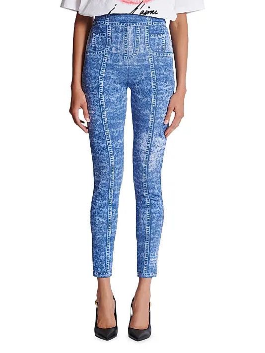 Balmain o1s1wg111225 Trompe Loeil Denim Leggings in Blue Size 30" / US 8 / IT 44 - 2 Thumbnail