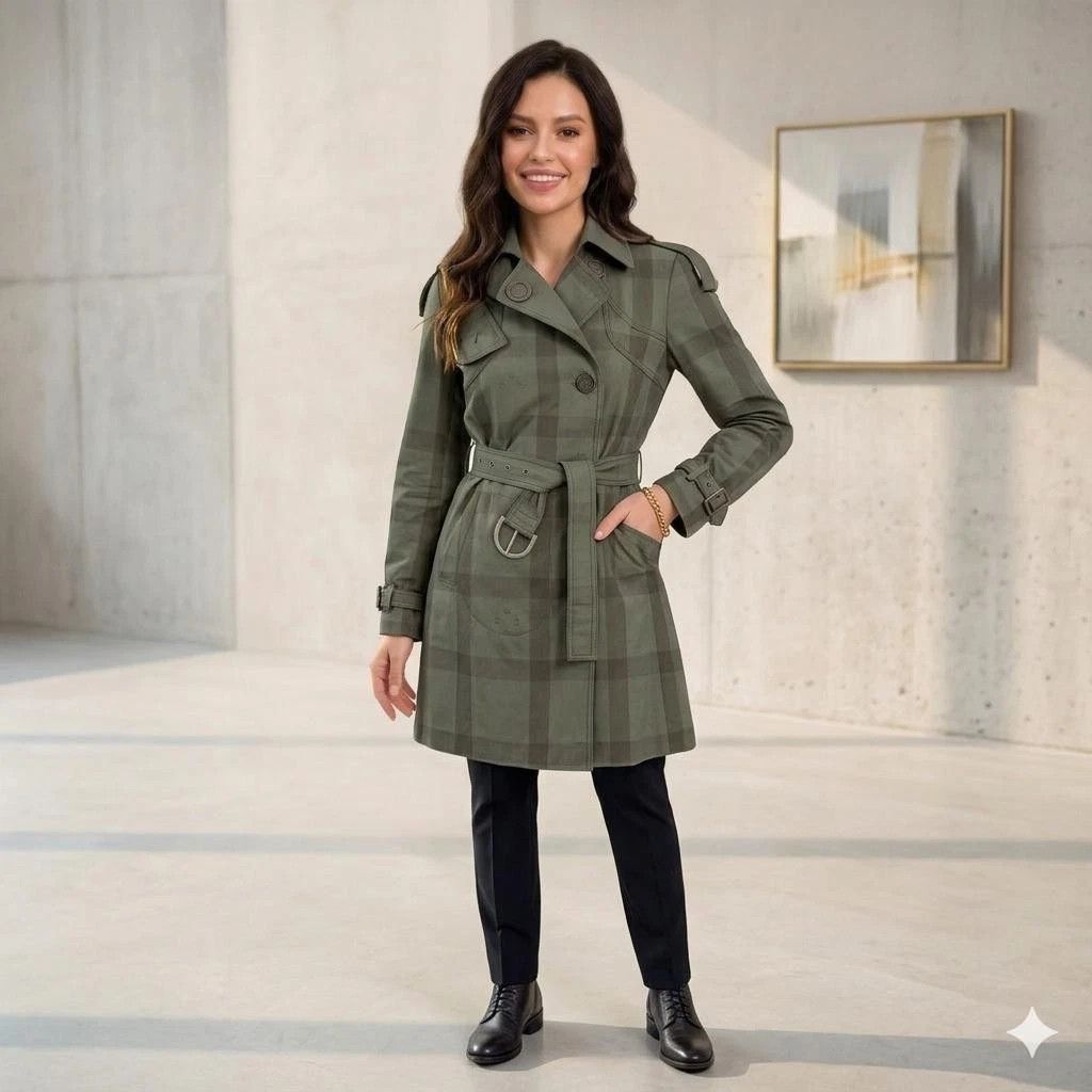 Stella McCartney Stella McCartney Luxury Plaid Trench Coat Khaki EU44 Size M / US 6-8 / IT 42-44 - 1 Thumbnail