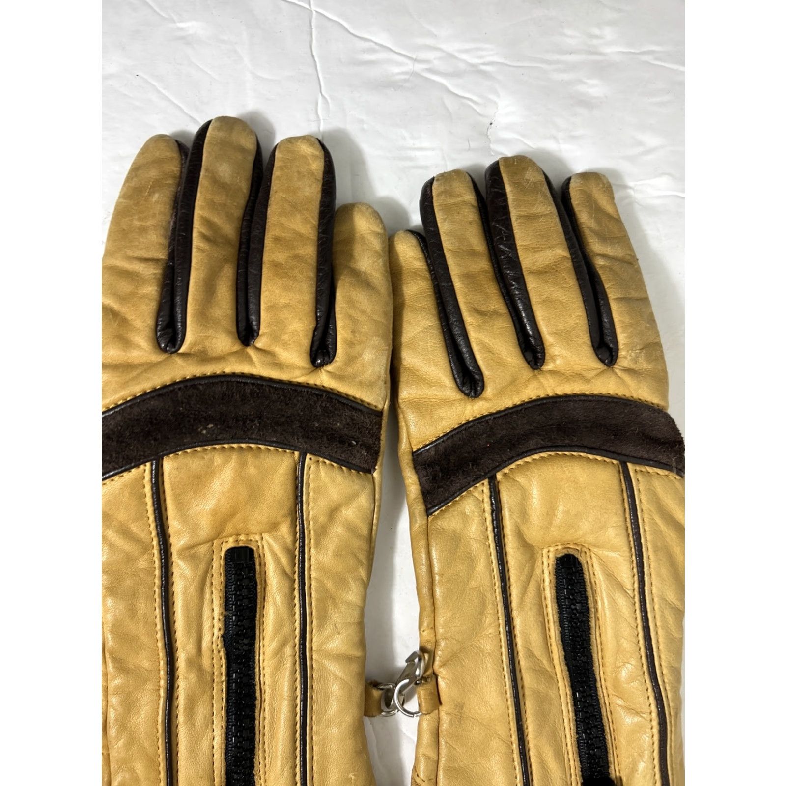 Vintage VINTAGE Tourmaster Gloves Size Small Tan Leather Zip Up Driving Long Past Wrist Size ONE SIZE - 4 Thumbnail