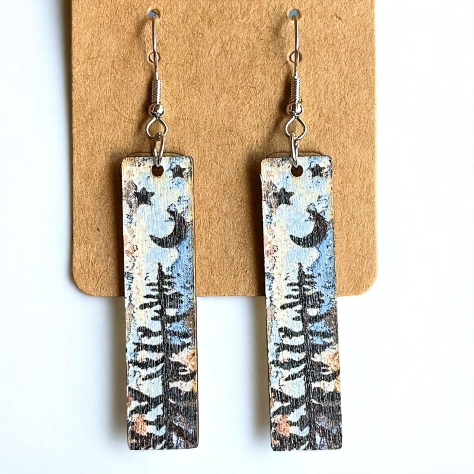 Other Nature Scene Wood Earrings Pine Tree Night Sky Design New Size ONE SIZE - 3 Thumbnail