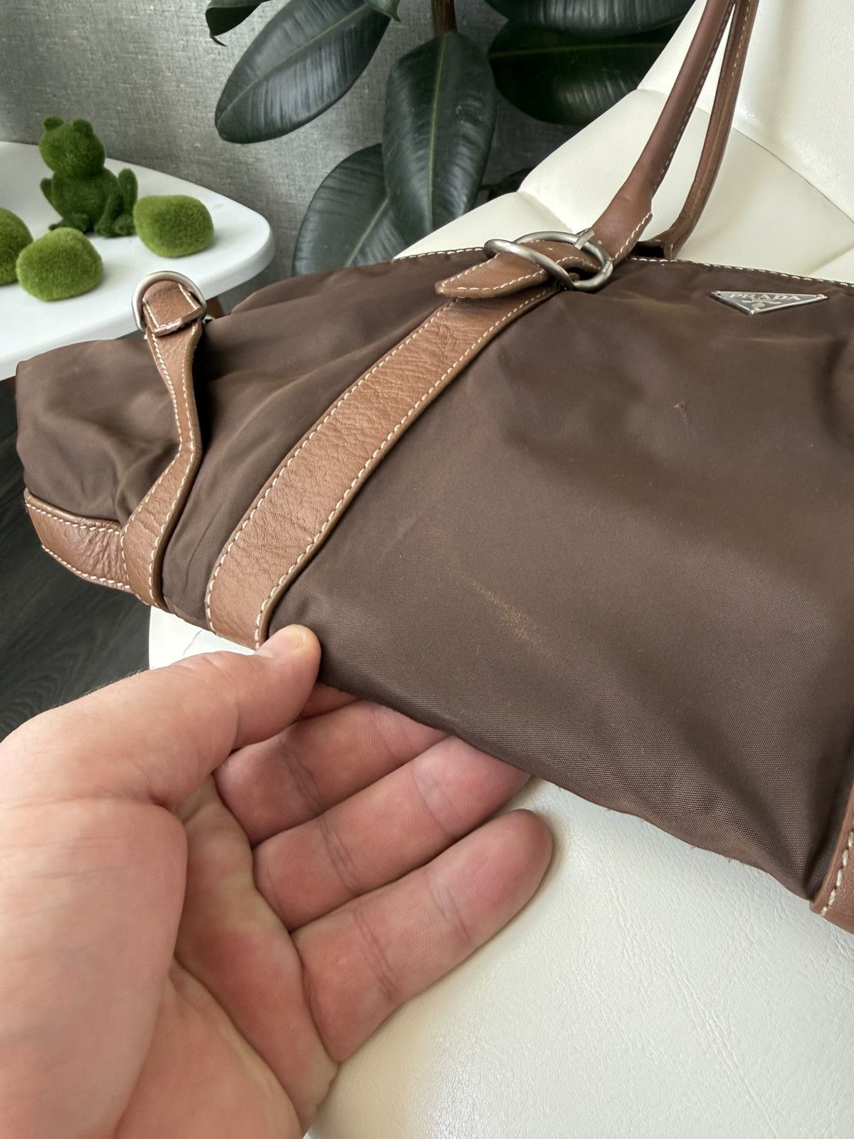 Prada Vintage 00s Prada Triangle Logo Nylon & Leather Brown Bag Size ONE SIZE - 5 Thumbnail