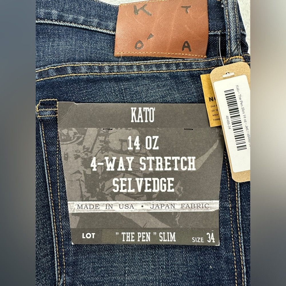 KATO Kato NWT 14 oz 4 way stretch selvedge "the pen" slim men's Size US 34 / EU 50 - 4 Thumbnail