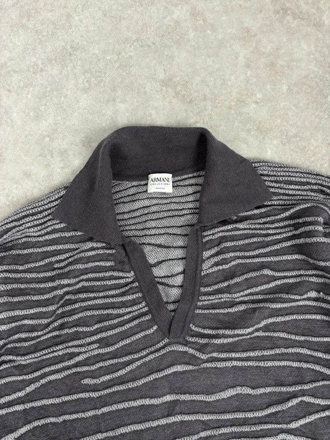 Armani Collezioni 2000s Armani Collezioni Grey Savage V Neck Polo Longsleeves Size US M / EU 48-50 / 2 - 5 Thumbnail