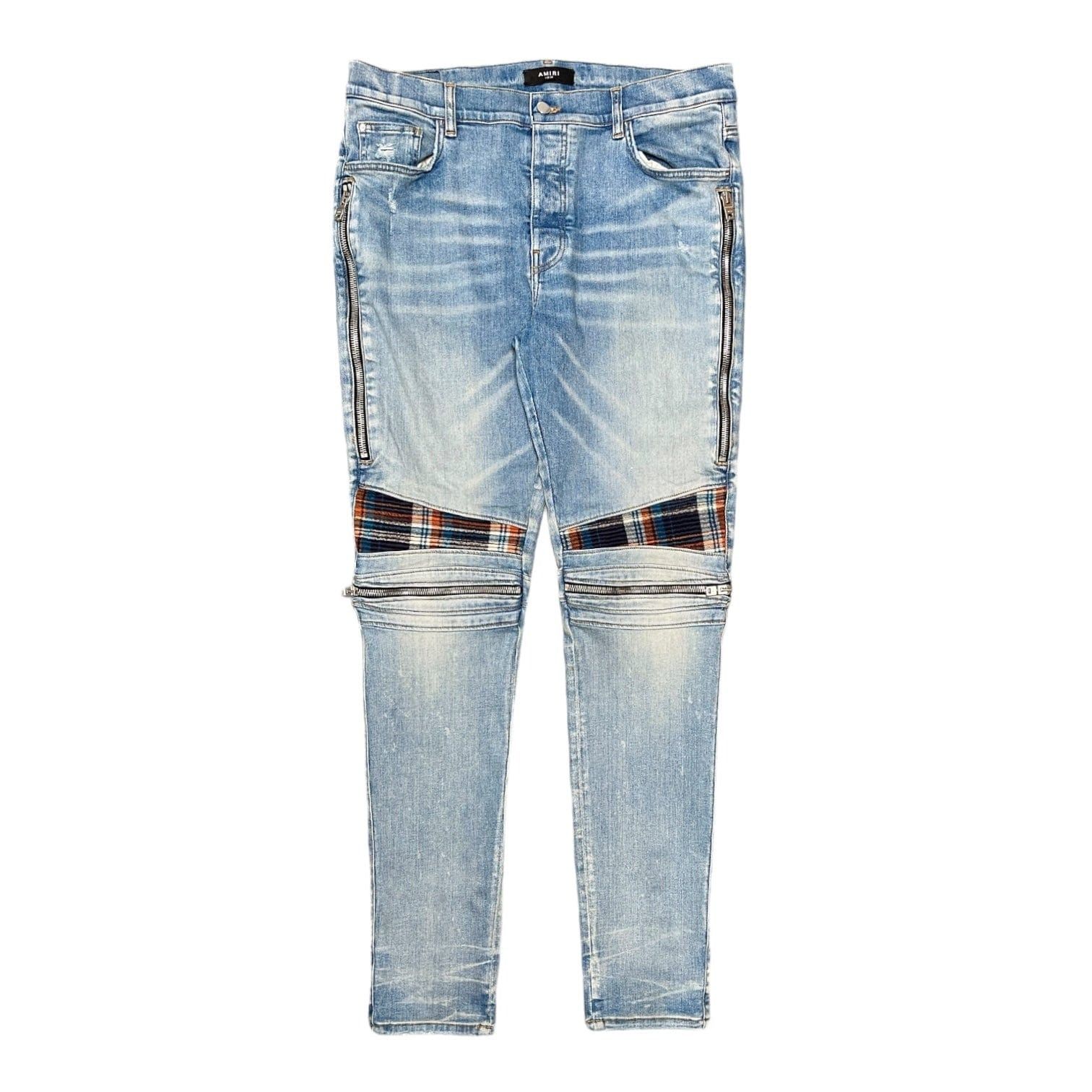 image of Amiri Mx2 Plaid Patch Jeans Clay Indigo, Men's (Size 38)