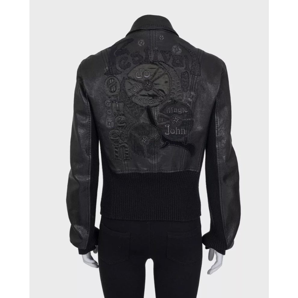John Galliano John Galliano Black Embroidered Leather Jacket EU34/XS Size XS / US 0-2 / IT 36-38 - 2 Thumbnail