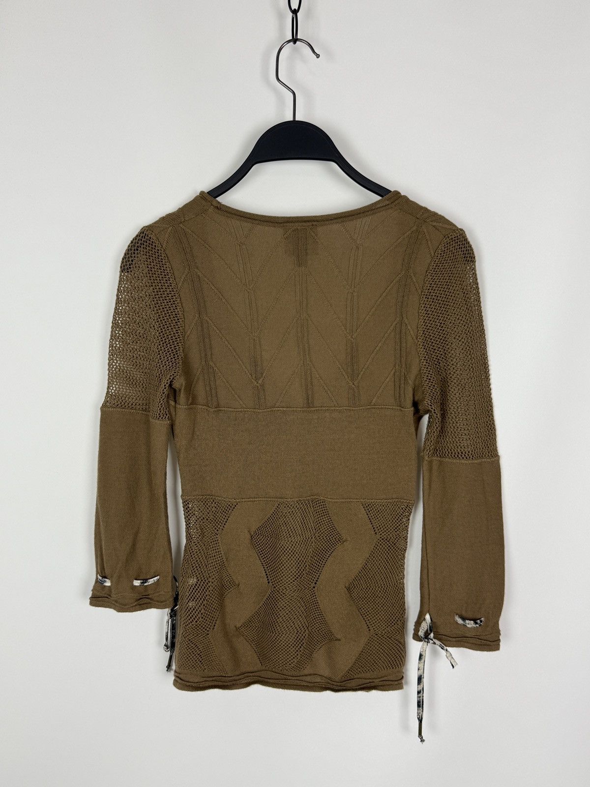 Just Cavalli Y2K Vintage Just Cavalli Brown Fishnet Knitted V-Neck Top 38 Size XS / US 0-2 / IT 36-38 - 8 Thumbnail