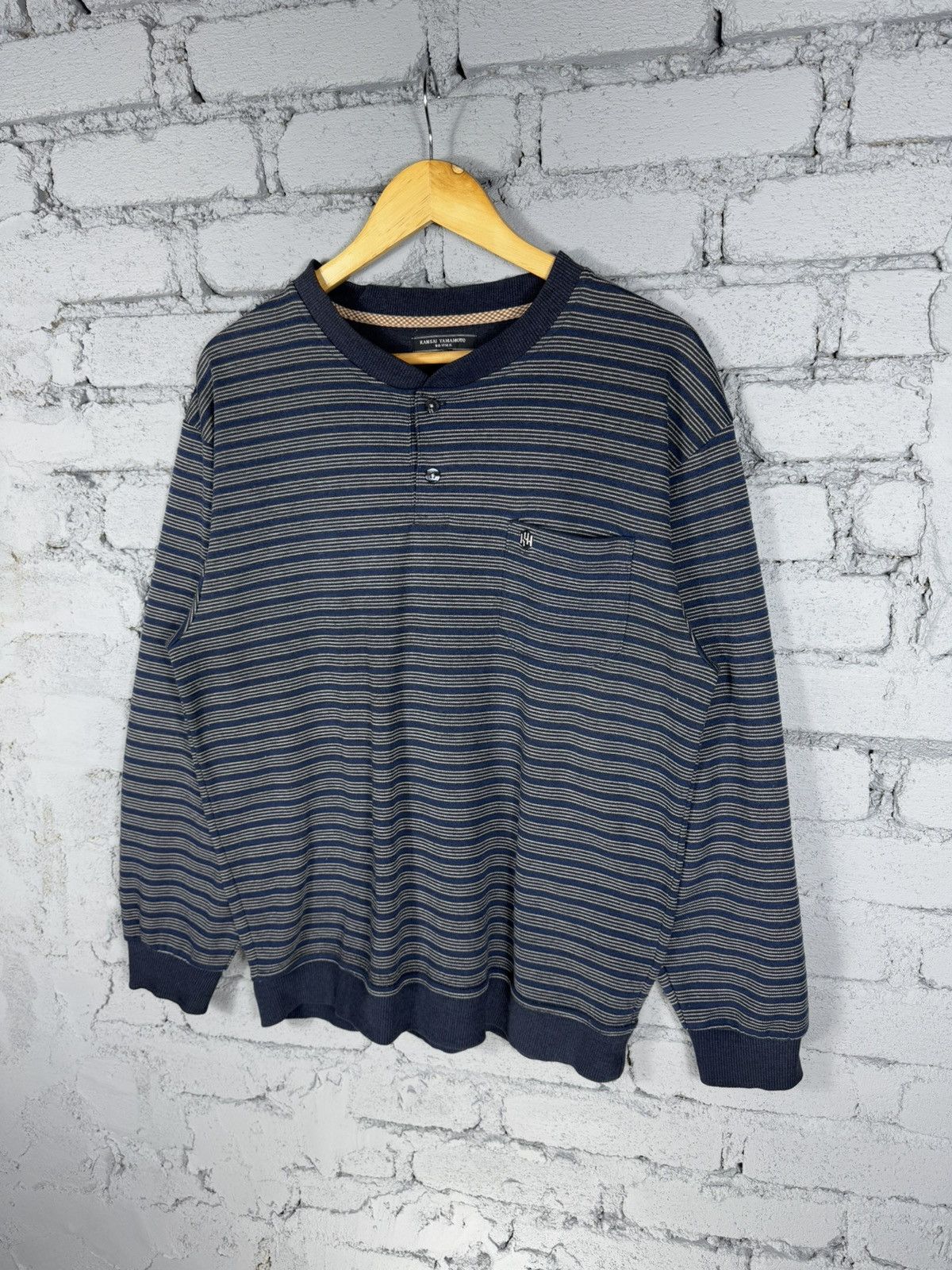 Japanese Brand Vintage Kansai Yamamoto Homme Stripe Basic Sweatshirt Size US XL / EU 56 / 4 - 3 Thumbnail