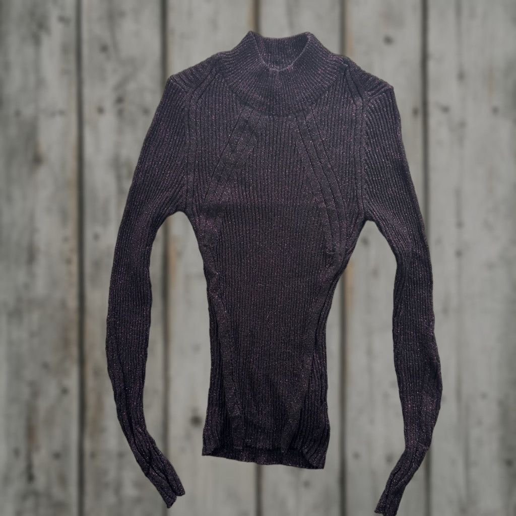 Topshop Topshop Sweater Womens XS UK 6 Metallic Knit Long Sleeve Mock Neck Shimmer Pullo Size XS / US 0-2 / IT 36-38 - 1 Thumbnail
