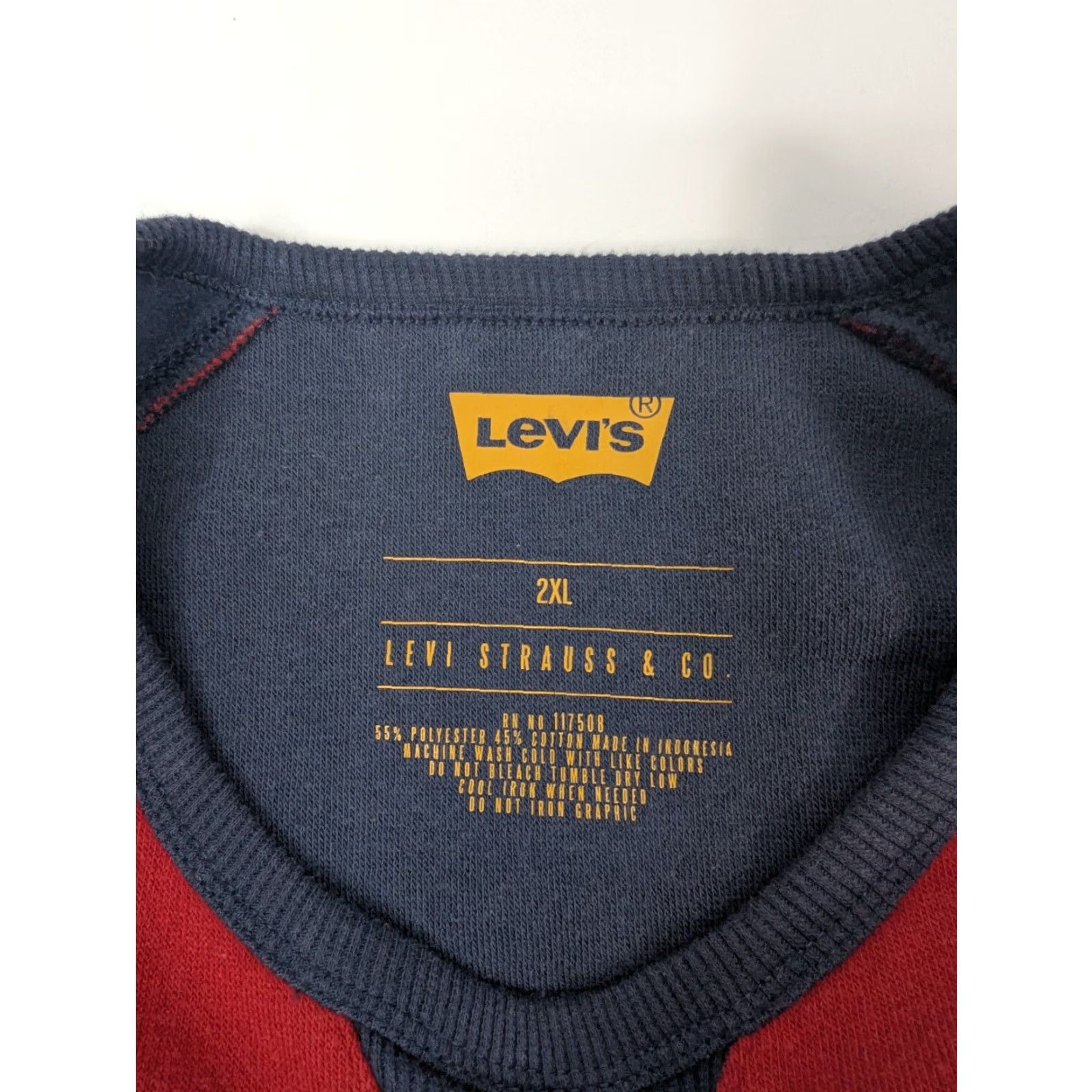 Levi's Levis Logo Crew Raglan Sweatshirt Red Navy Standard Fit Casual Lounge Men 2XL Size US XXL / EU 58 / 5 - 7 Thumbnail