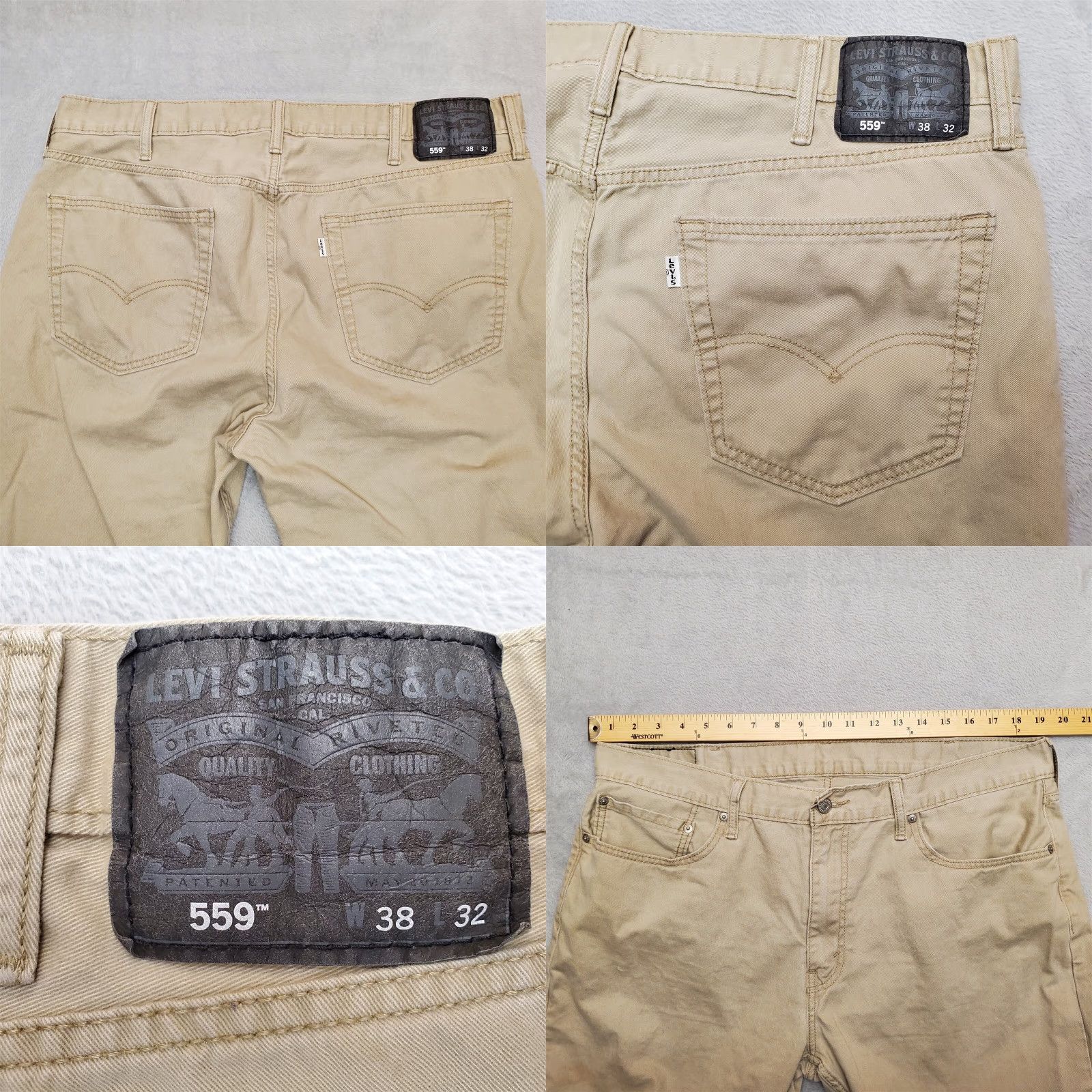Vintage Levis Pants Mens 34x32 Beige Khaki Chino White Tab Flat Front Casual Flaws 559 Size US 38 / EU 54 - 9 Thumbnail