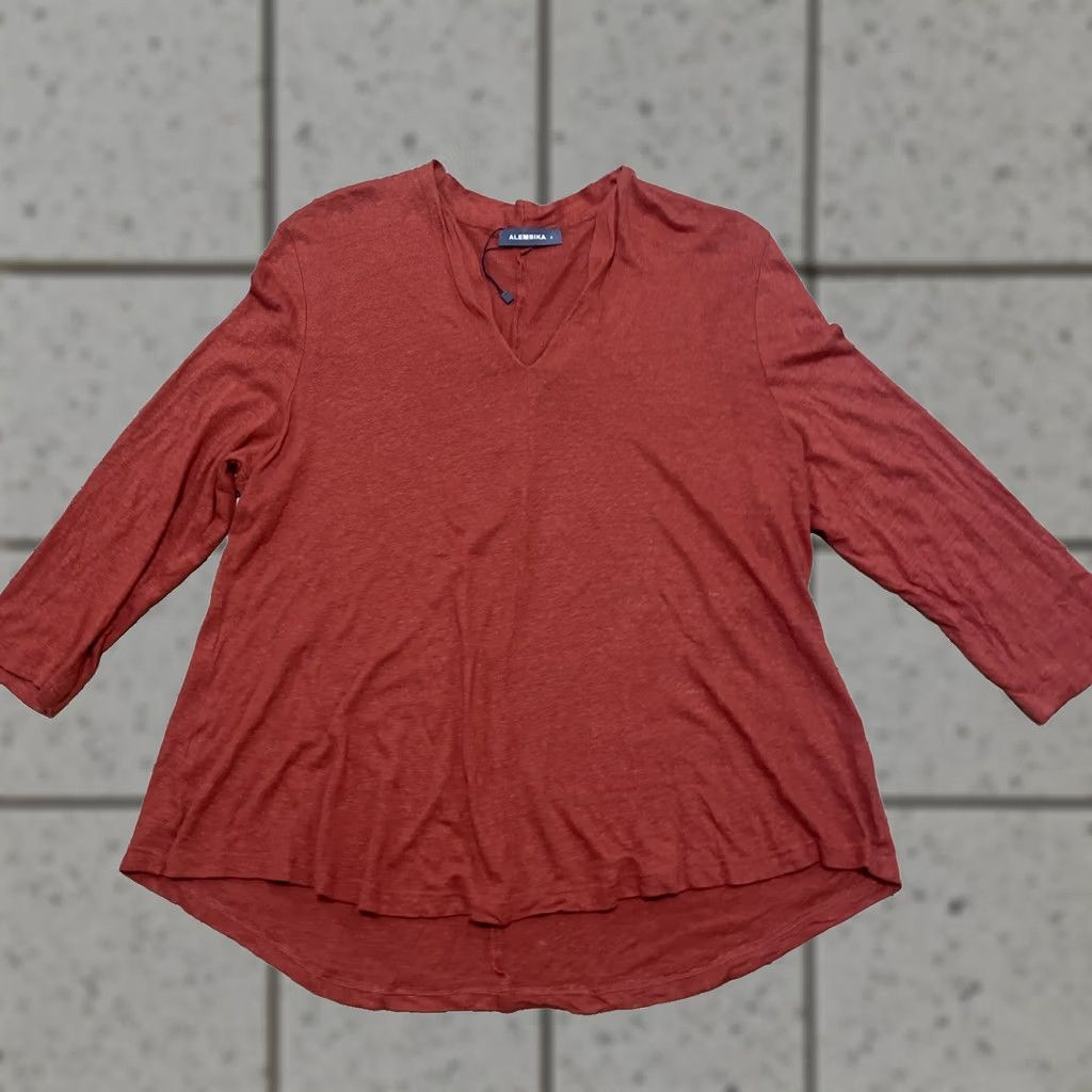 Vintage VINTAGE? Alembika Linen V-Neck Top Tunic Women 6 Burnt Orange Hi-Lo Oversized Boho Lagenlook Size M / US 6-8 / IT 42-44 - 1 Thumbnail