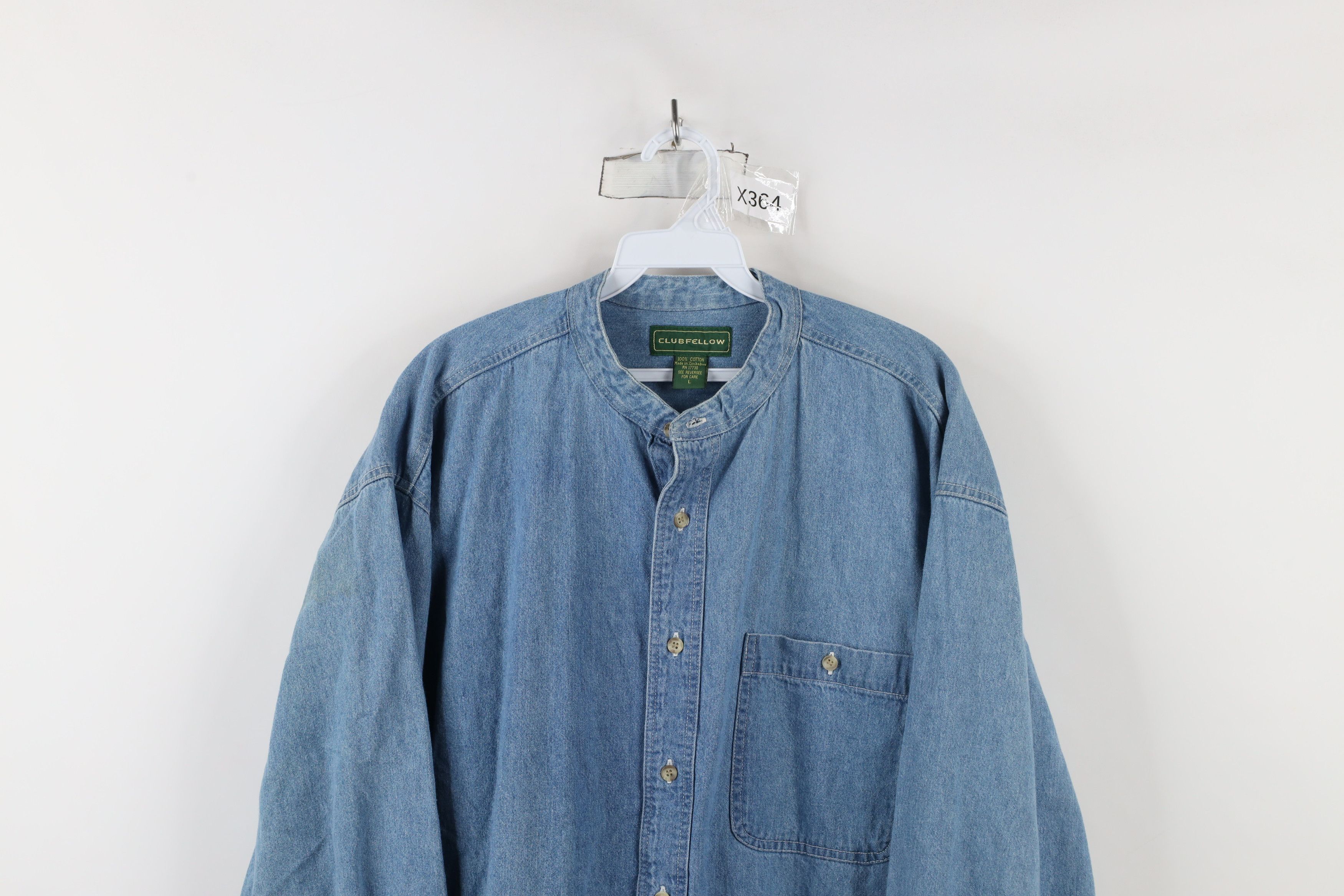 Vintage Vintage 90s Streetwear Jean Band Collar Button Shirt Blue Size US L / EU 52-54 / 3 - 2 Thumbnail