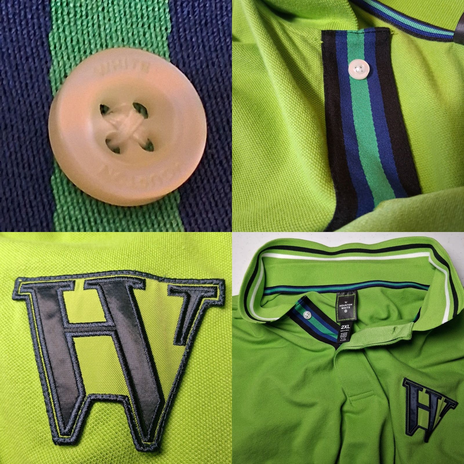 Vintage Houston White Polo Shirt Men 2XL Lime Green Woven W Sporty Golf Preppy Shirt Size US XXL / EU 58 / 5 - 9 Thumbnail