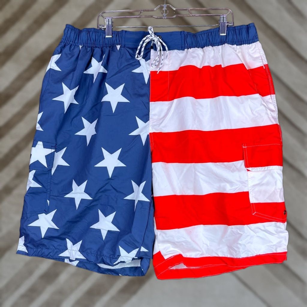 Vintage The Foundry Mens Shorts American Flag USA Patriotic Cargo Swim Board Trunks 2XL Size US 39 - 1 Thumbnail