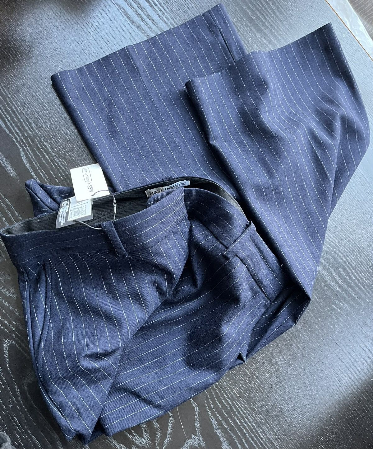 Bella Freud × Marks & Spencer Bella Freud pinstripe navy suit trousers Size 32" / US 10 / IT 46 - 6 Thumbnail