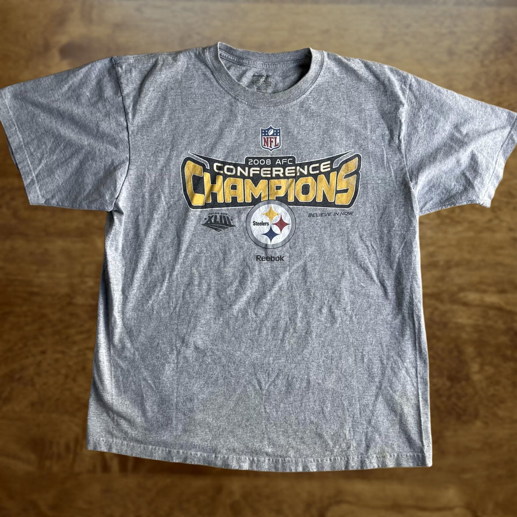 Reebok Pittsburgh Steelers Mens Large Gray NFL Reebok 2008 AFC Champs Shirt Size US L / EU 52-54 / 3 - 1 Thumbnail