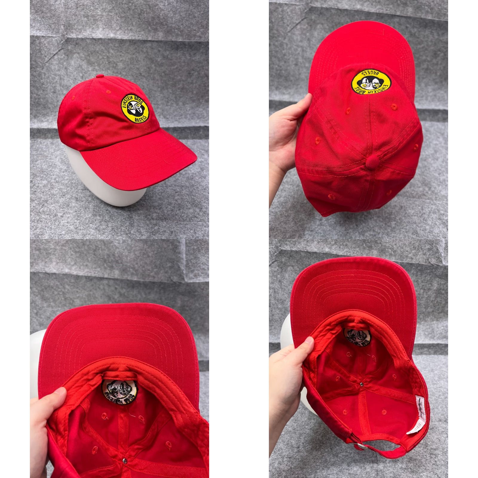 Vintage Wear Guard Bagels Hat Cap Adjustable One Size Red Cotton Polyester Blend Twill Baseball Cap Mens casual travel 90s theme Bagels Size ONE SIZE - 8 Thumbnail