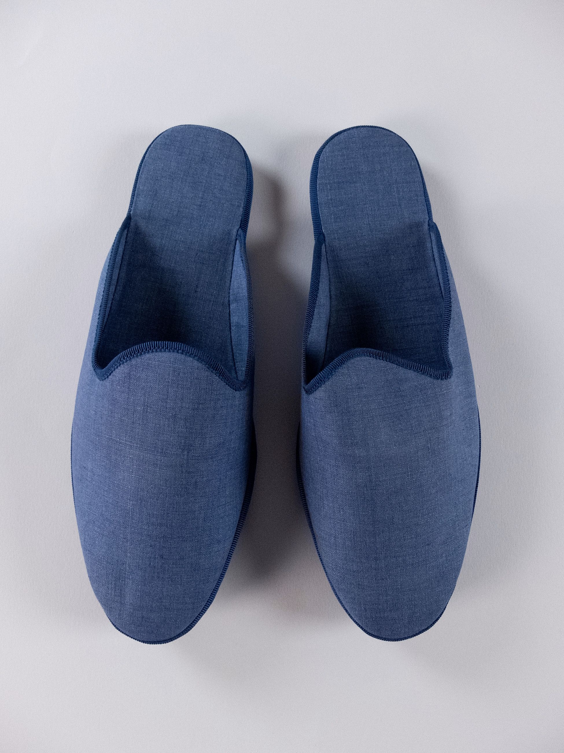 LORO PIANA Open Venice Solaire blue cotton linen slippers 10