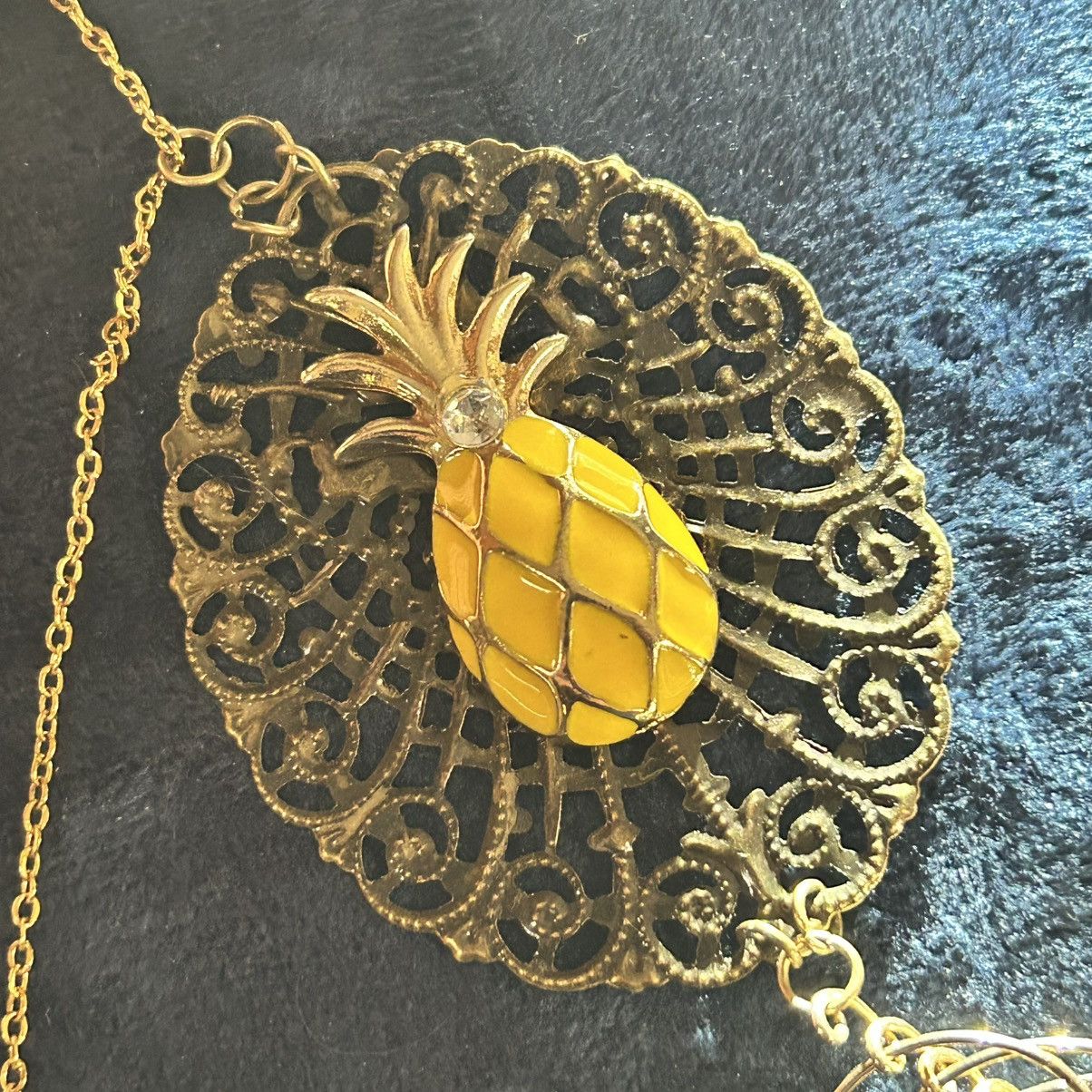 Handmade Handcrafted pineapple dream dangle pendant on chain necklace Size ONE SIZE - 7 Thumbnail