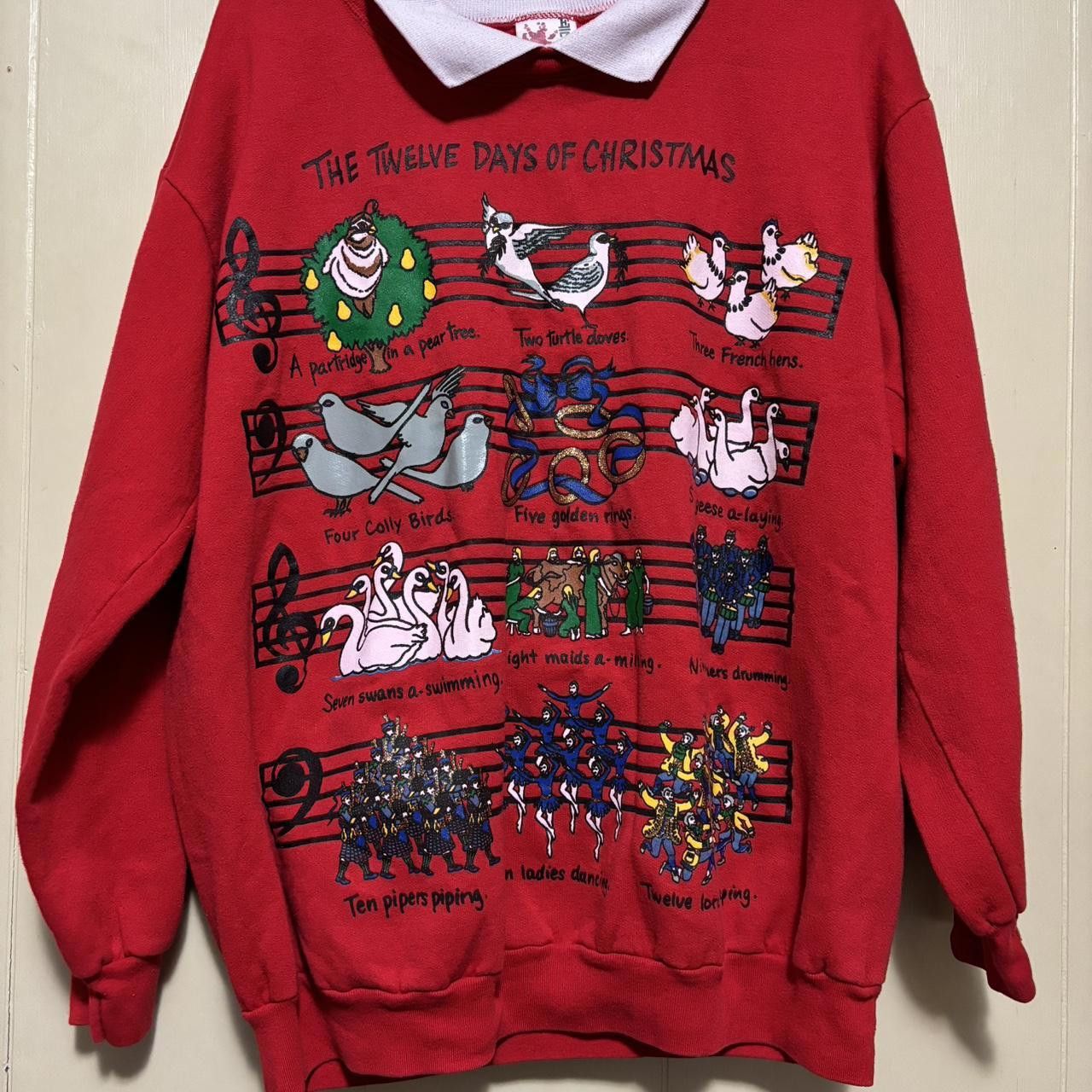 Vintage Vintage 90s 12 days of Christmas Red Sweatshirt Size ONE SIZE - 1 Thumbnail