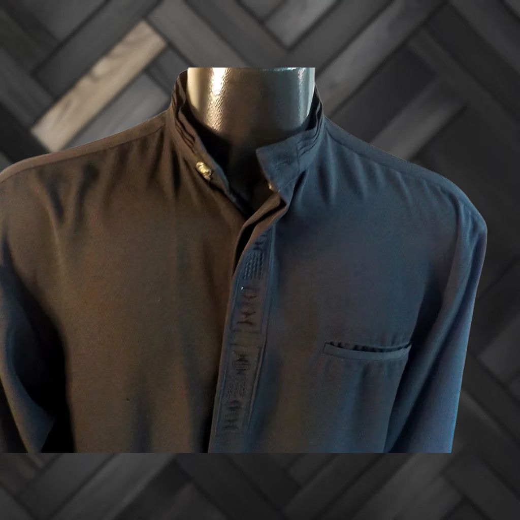 Vintage Pronti LS Banded Collar Embroidered Placket Men's Shirt Black Polyester SZ SMALL Size US S / EU 44-46 / 1 - 1 Thumbnail