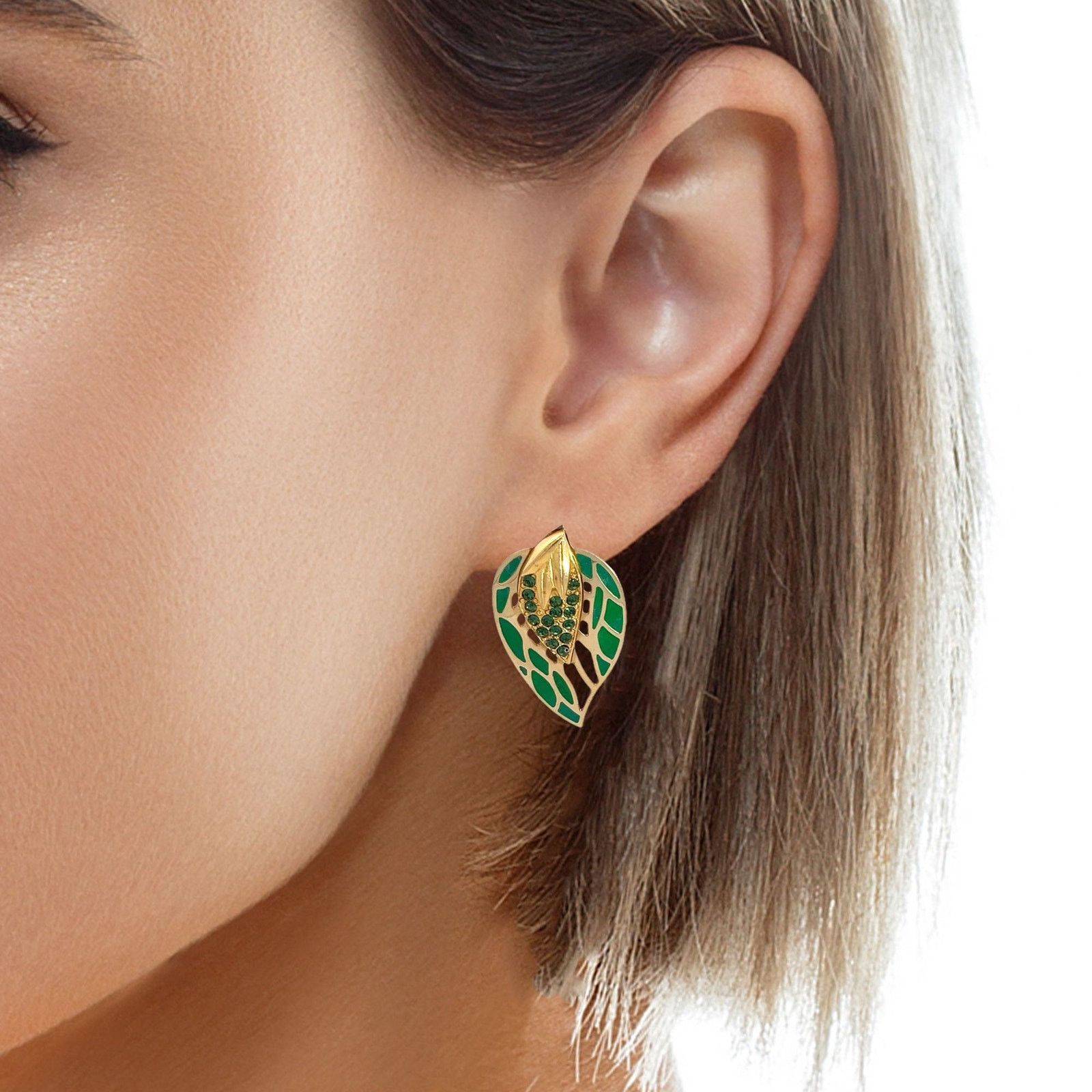 & Other Stories Berebi Golden Glower Green Rhinestone Leaf Clip Earrings Size ONE SIZE - 5 Thumbnail