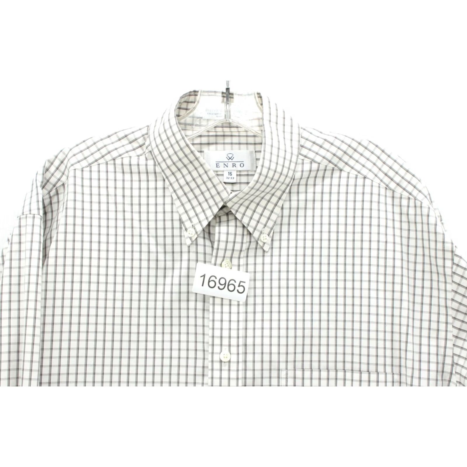 Enro ENRO Shirt Mens 16 Beige Cotton Check Long Sleeve 80's Non-Iron Two Ply Dress Shirt Size US L / EU 52-54 / 3 - 7 Thumbnail