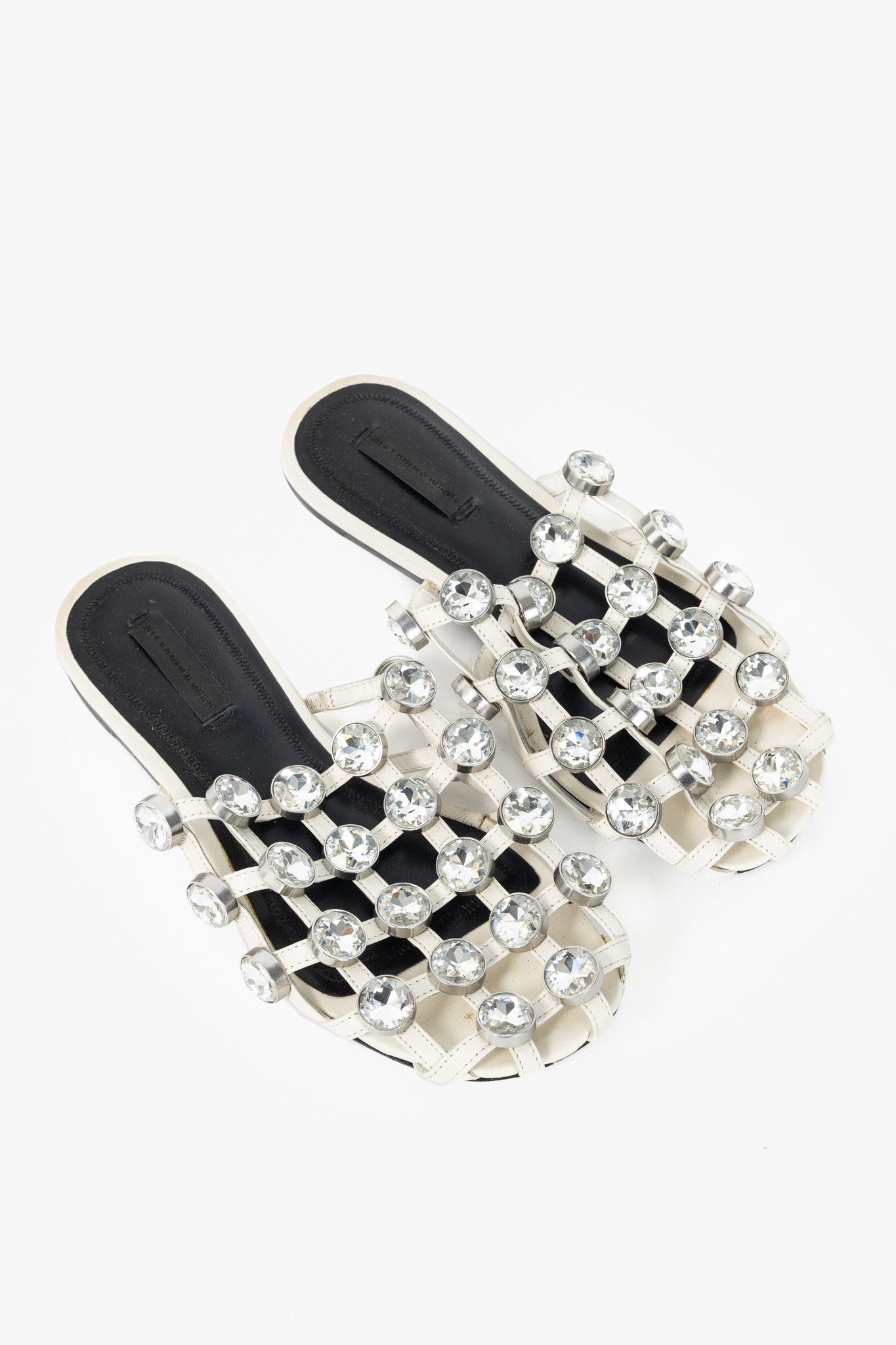 Alexander Wang Alexander Wang Amelia White Crystal-Studded Cage Mules Size US 5.5 / IT 35.5 - 1 Thumbnail