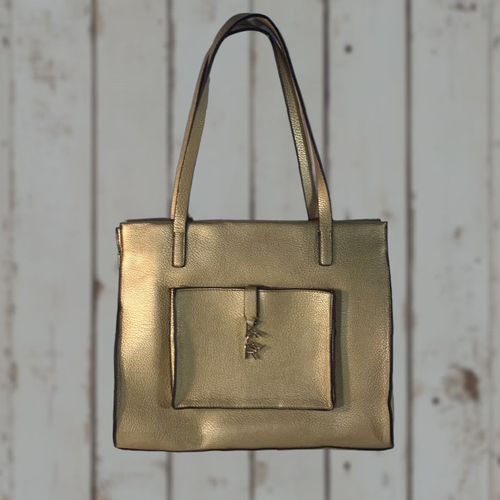 Kenneth Cole Kenneth Cole Reaction Metallic Gold Pebbled Faux Leather Shoulder Tote Bag Size ONE SIZE - 1 Thumbnail